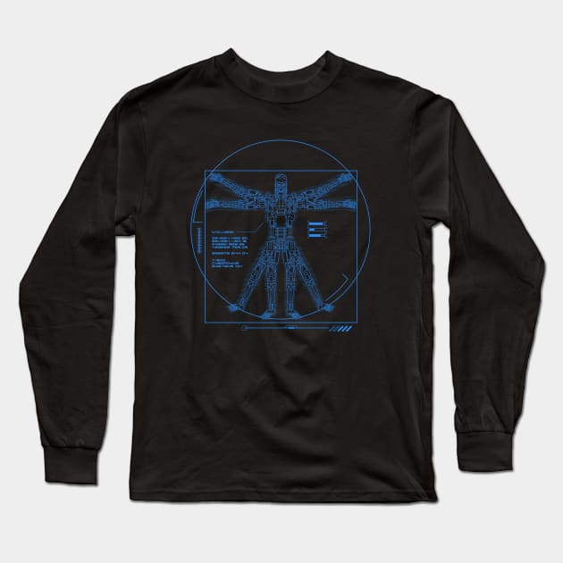 Vitruvian T-800 (Electric Blue) Long Sleeve T-Shirt by demonigote